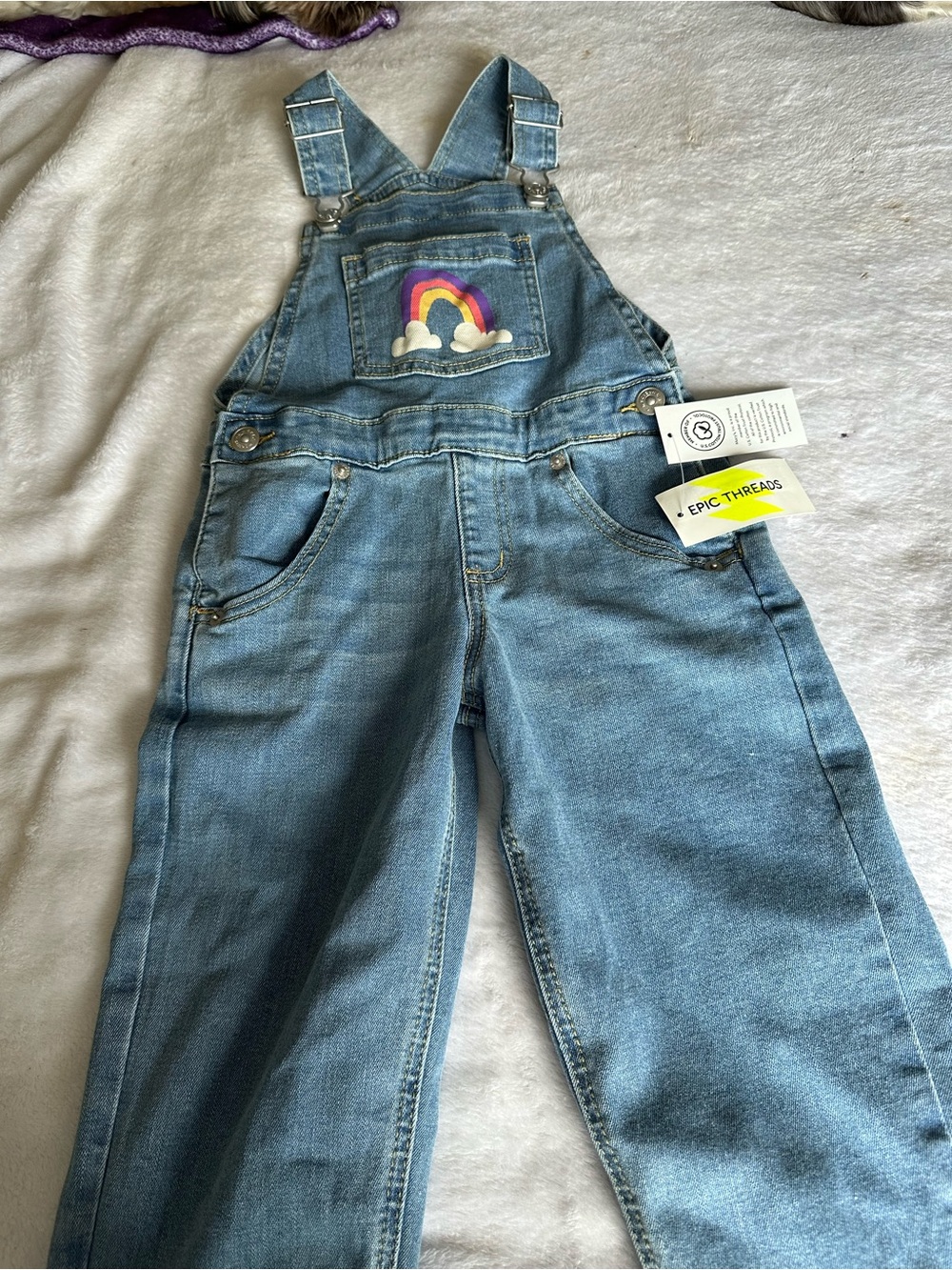 Epic Threads Denim Overalls with Rainbow Patch